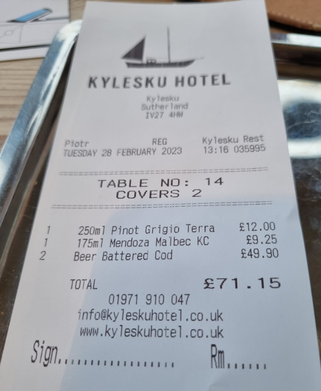 A word of warning to visitors to the Highlands. Kylesku Hotel used to have a reputation for good seafood and welcome. Sadly has been bought out by a company trying to franchise the NC500 and now charging extortionate prices for mediocre food. Please don't be ripped off like this.