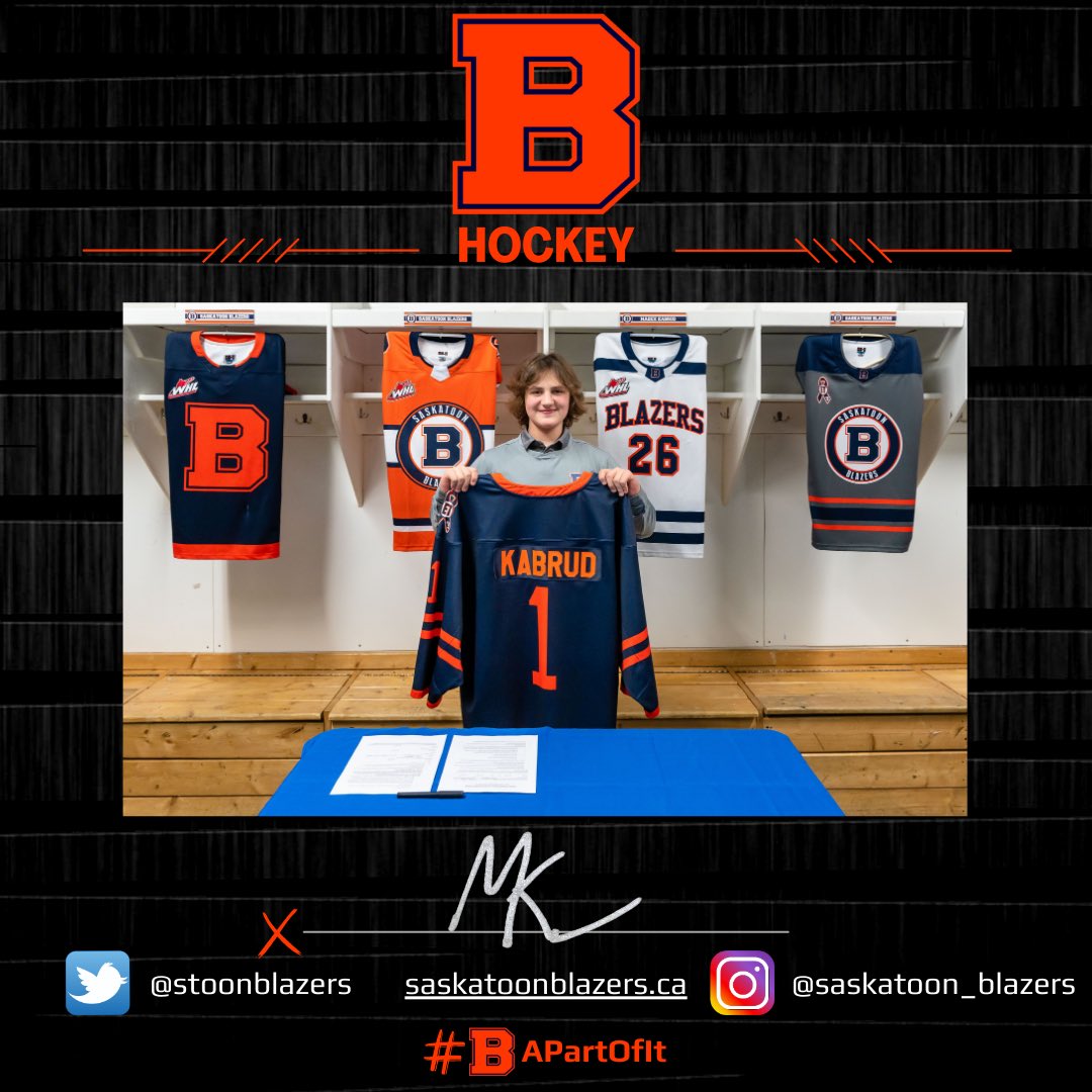 stoonblazers's tweet photo. The Blazers are excited to announce the signing of ‘08 (G) Madex Kabrud for the ‘23-‘24 season.

Madex finished the U15AA Season with 11 W’s, 3 SO’s &amp; a .922 SV%. His 3 SO &amp; .922 SV% we’re 2nd in SK U15AA.

Welcome to the Blazers Family Madex!

#BlazersHockey🔥🔥🔥

#BAPartOfIt https://t.co/JvKAXaqCGe