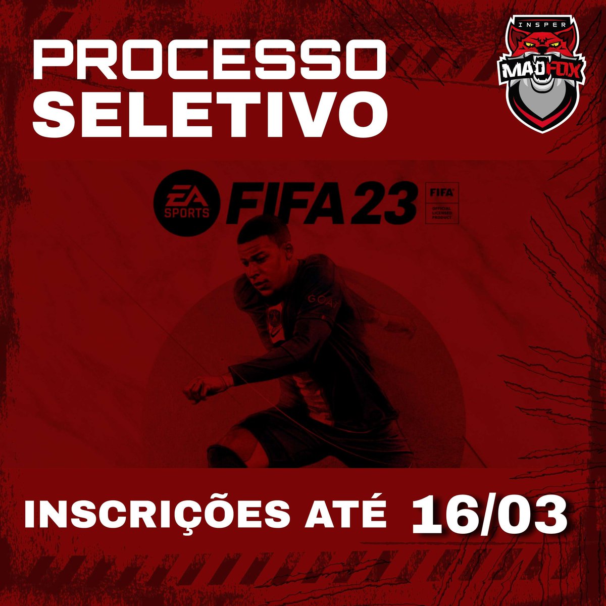 inspermadfox's tweet photo. Fala raposada!

No meio dessa quantidade de seletiva acontecendo, temos mais uma com as inscrições abertas! A modalidade dessa vez é para o FIFA. Então, se você tem interesse de participar dos campeonatos universitários de FIFA,

 + https://t.co/JjybUoiSZ2