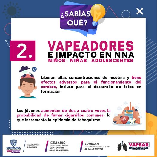 CEAADIC_Chih's tweet photo. La OMS señaló que NNA caen víctimas de las tácticas publicitarias, los diseños , productos atractivos, inofensivos, modernos, de alta tecnología y lujo de los VAPE.
@GobiernoEdoChih
@SSaludChih
#JuntosSíPodemos #HablemosDeAdicciones #vapearapagatuvida #modaquemata https://t.co/O0Y23Qe8vA