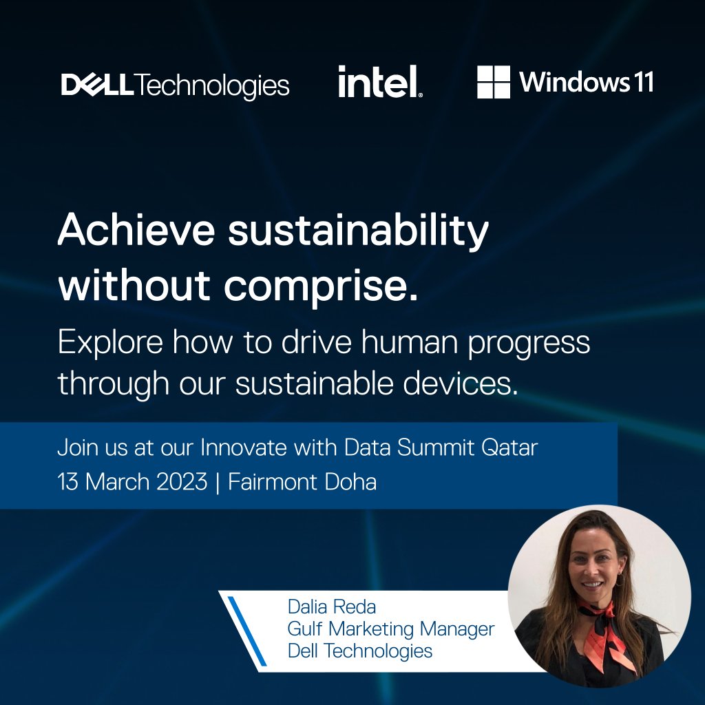 What’s good for the planet 🌏 can also be good for your business📈! 

Achieve #sustainability 🍃 without compromise to drive human progress with #DellTech’s #InnovateWithDataSummit on 📅March 13 📍#Qatar! @Dalia_Re 

See you there 👉dell.to/3EqHjzK