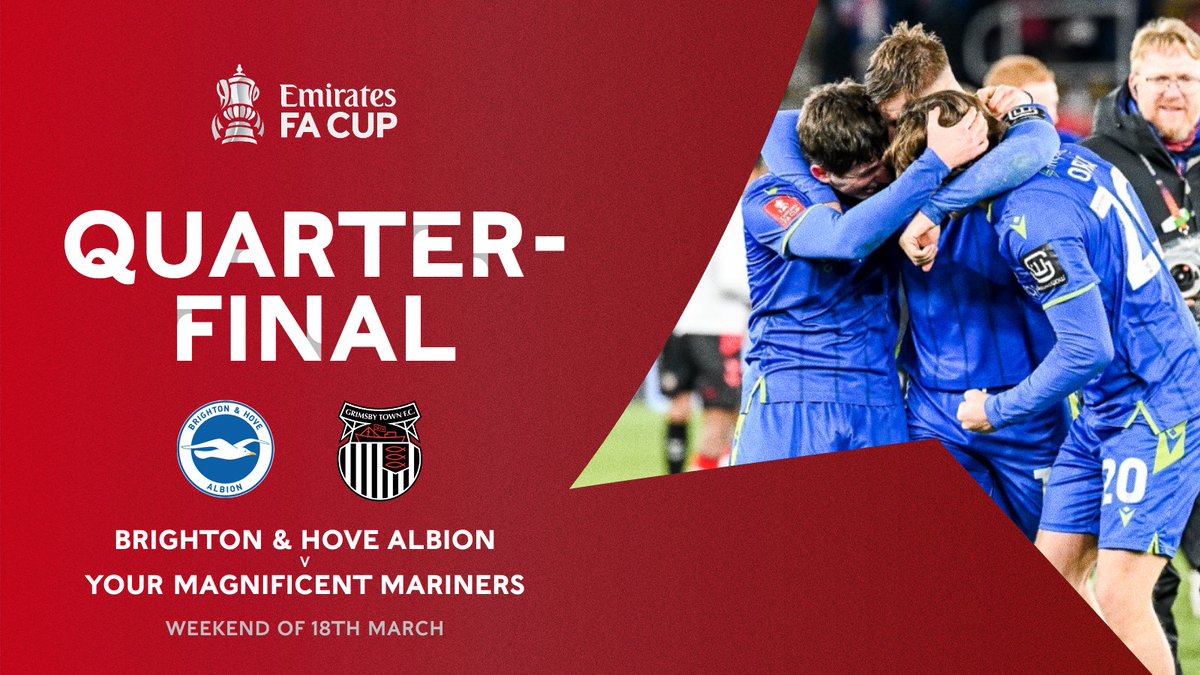 🏆 We have been drawn away to Brighton &amp; Hove Albion in the Quarter-Final of the <a href="/EmiratesFACup/">Emirates FA Cup</a>!

The tie will be played over the weekend of the 18th March. We will update supporters regarding the Sutton United fixture once we've all calmed down.

#GTFC | #EmiratesFACup