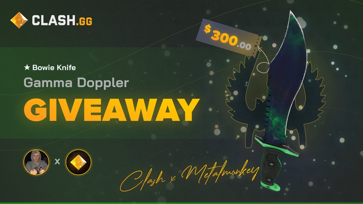 MetalMonkeyThe7's tweet photo. BOWIE KNIFE GAMMA DOPPLER (300$) GIVEAWAY! 💸

🍌Follow me &amp; @clashdotgg!
🍌Retweet!

Picking a winner in 7 days when this item is tradeable. https://t.co/ZMDeZoKaTZ