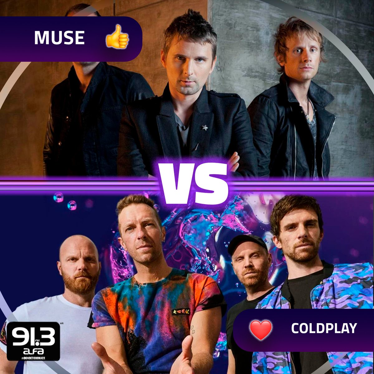 alfa913fm's tweet photo. Duelo de leyendas 🎸 #Muse vs #Coldplay
#TeamMuse #TeamColdplay https://t.co/nLLPIMpJ26