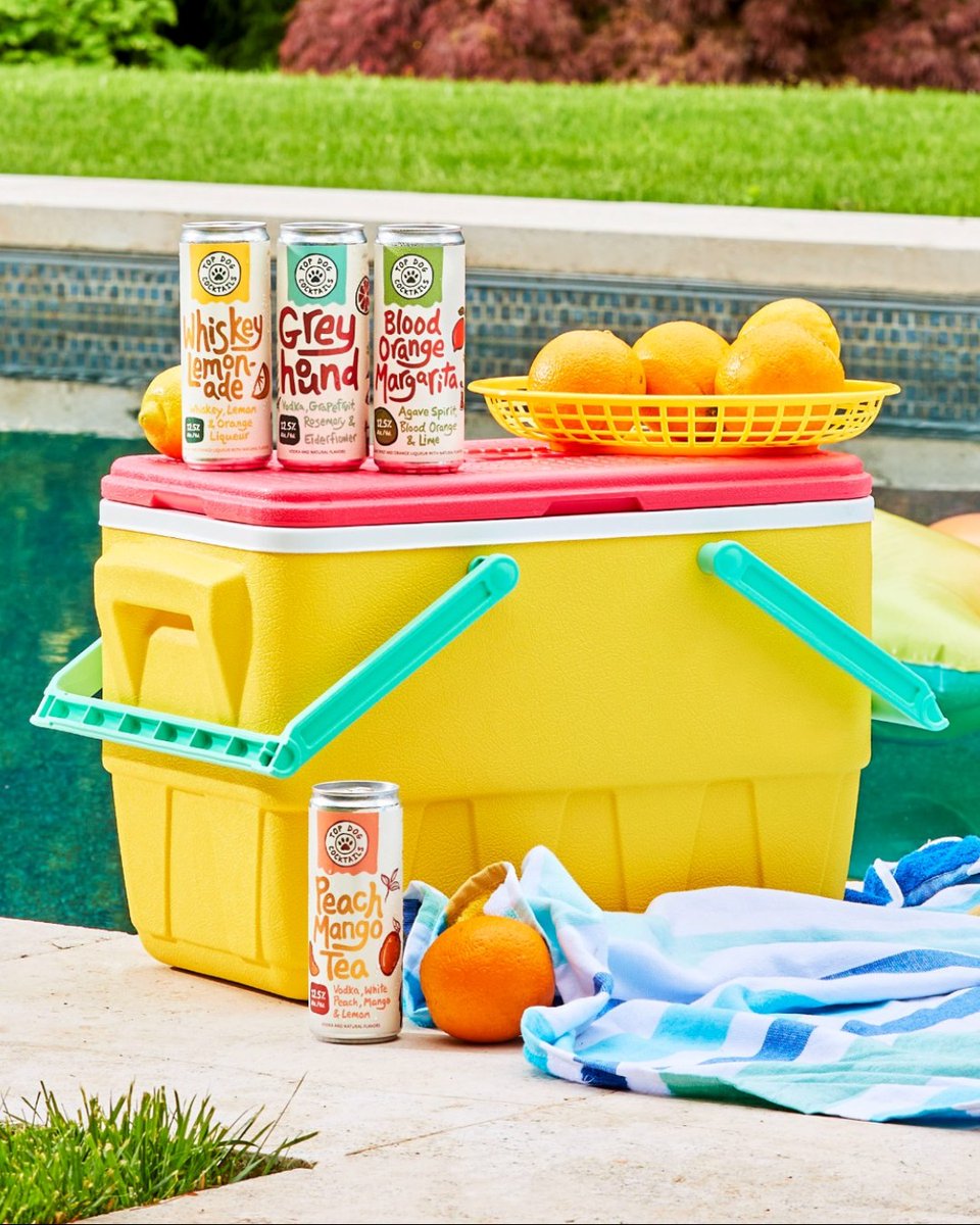 KramerBeverage's tweet photo. #KramerFlavor: NEW Top Dog Cocktails are the perfect drink for summer ☀️🐶🌴🍹  With four tasty 12.5% ABV flavors: Blood Orange Margarita, Greyhound, Peach Mango Tea, and Whiskey Lemonade, there's a flavor for everyone 😋  Available now in 6/4 Can Cases. Link in bio. https://t.co/I4c1viA9fg