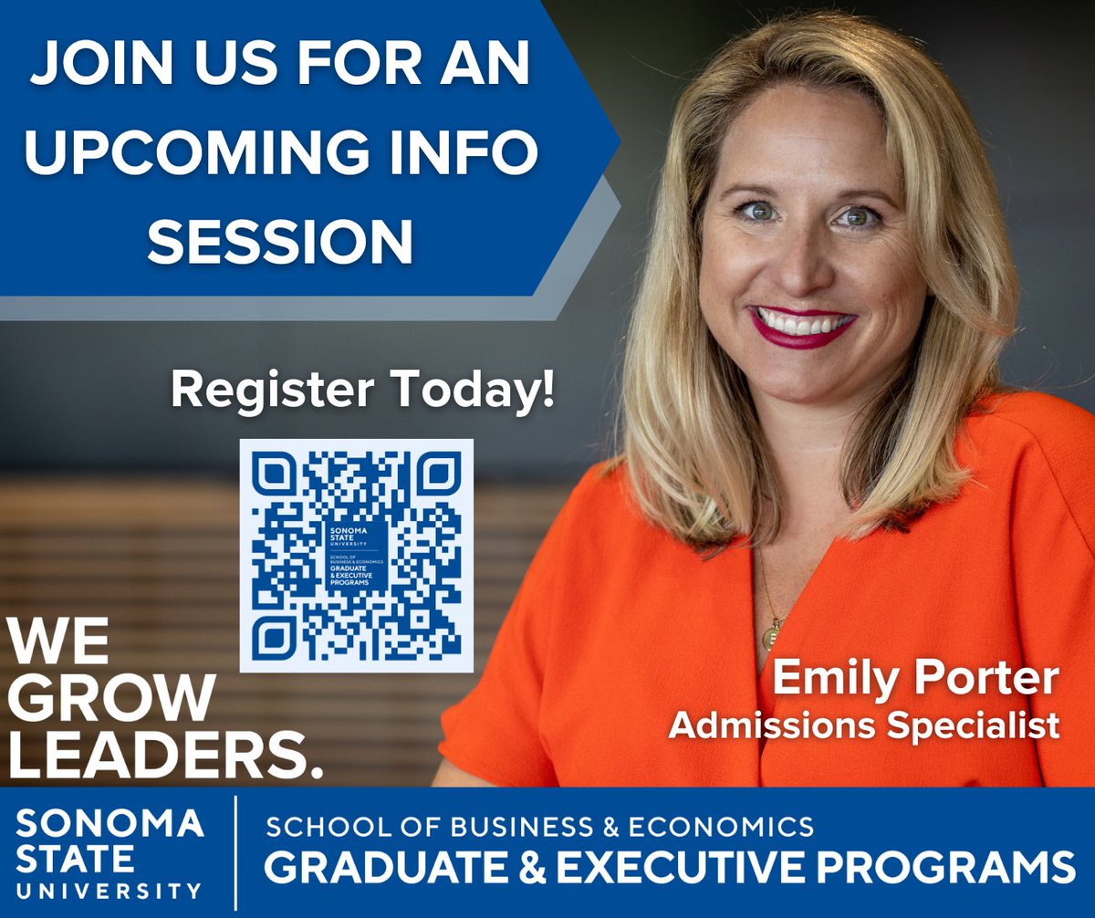 sonomasbe's tweet photo. Want to learn more about our MBA programs?  Register for an upcoming Graduate Programs Info Session today!

February 21, 2023 12pm-1pm (PST)
March 20, 2023 12pm-1pm (PST)

Register at https://t.co/okWVjwHLJD
#MBA#Wineindustry #Wine #Sonoma #HigherEd #BusinessAdministration #SBE https://t.co/2Yc8jFj4C4