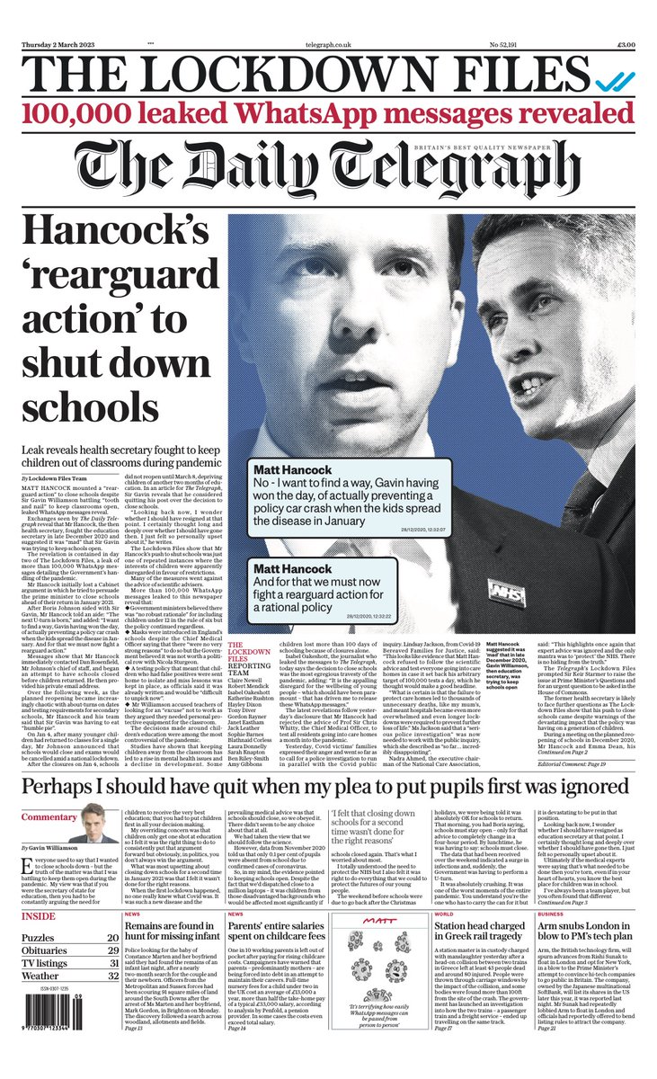 Tomorrows Papers Today on Twitter "Thursday's Telegraph Hancock's