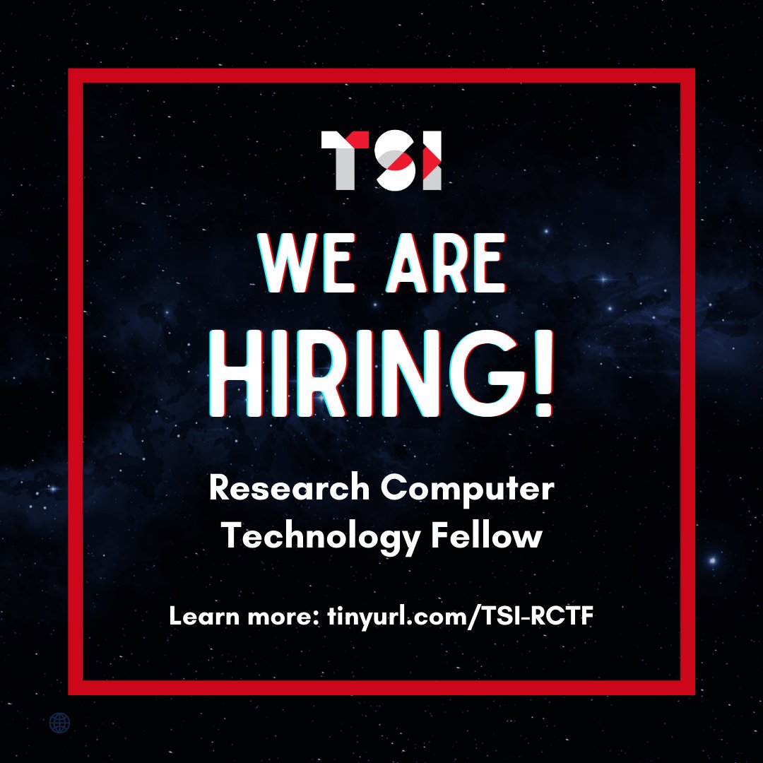 Want to join the TSI team? Applications are open for a postdoctoral Research Computer Technology Fellowship. They'll advise &amp; collaborate on computational projects, incl. high-performance computing, machine learning, and advanced computational methods. 
tinyurl.com/TSI-RCTF