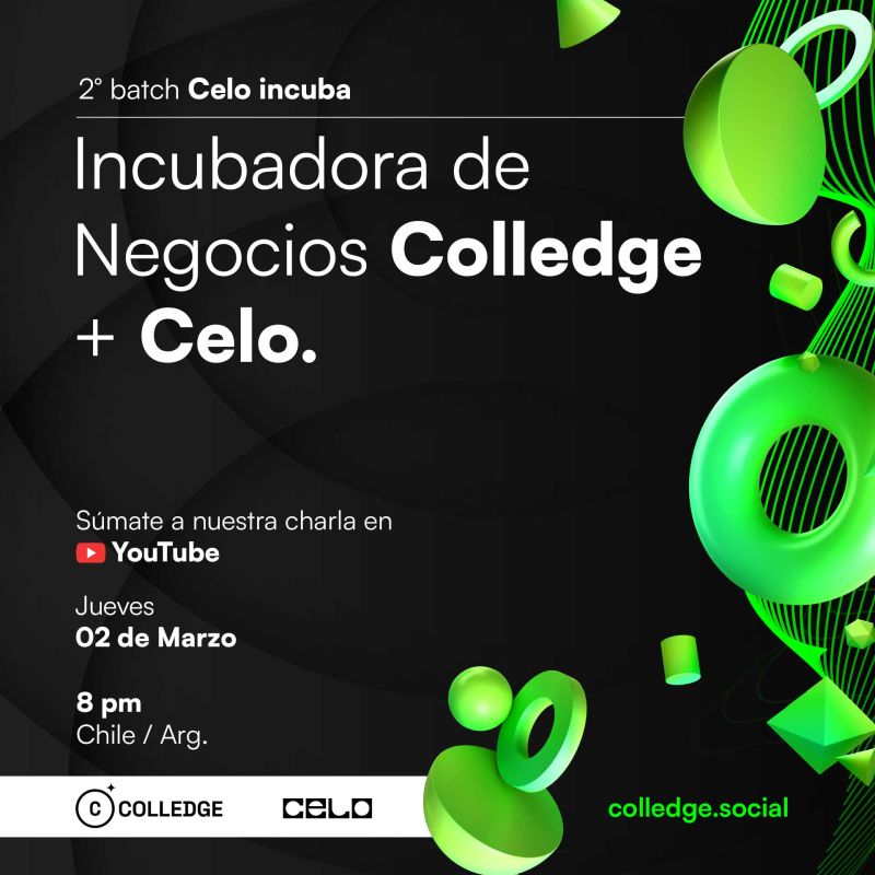 No te pierdas este conversatorio con 👾 @ariexchange e 💙@impactMarket_ sobre el programa de incubación #web3 Celo Incuba 🌱 Activa recordatorio ⏰8:00PM🇨🇱 🇦🇷 |7:00PM🇻🇪|6:00PM🇨🇴|5:00PM🇲🇽 🔴Únete 👉🏼 aquí lnkd.in/eJYfcMQz