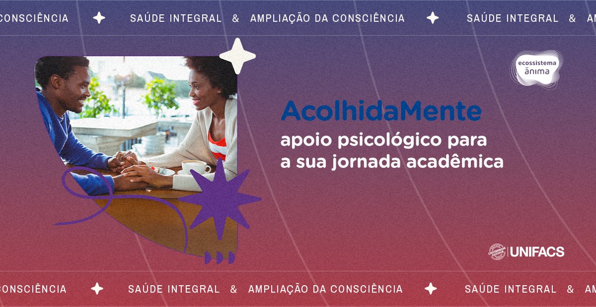 O AcolhidaMente é um programa de acolhimento psicológico oferecido gratuitamente aos estudantes, dando o apoio necessário para a sua qualidade de vida, saúde mental e emocional. 

Fique atento porque as inscrições serão abertas em breve!