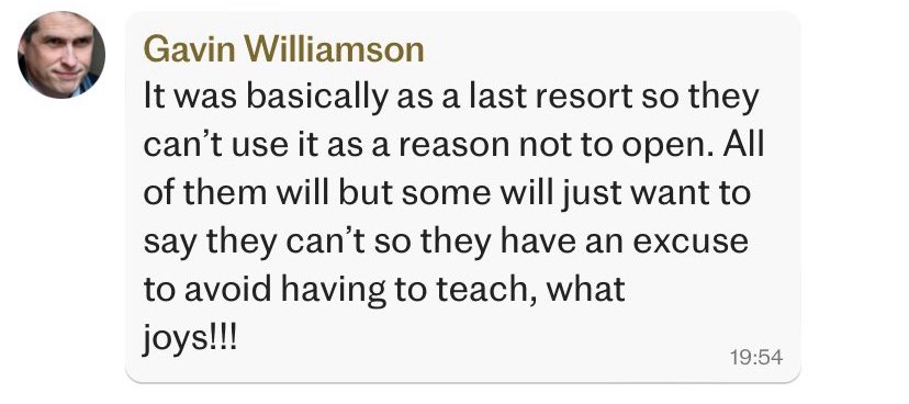 AdamBienkov's tweet image. What Gavin Williamson said about teachers in public, vs what he said about them in private.