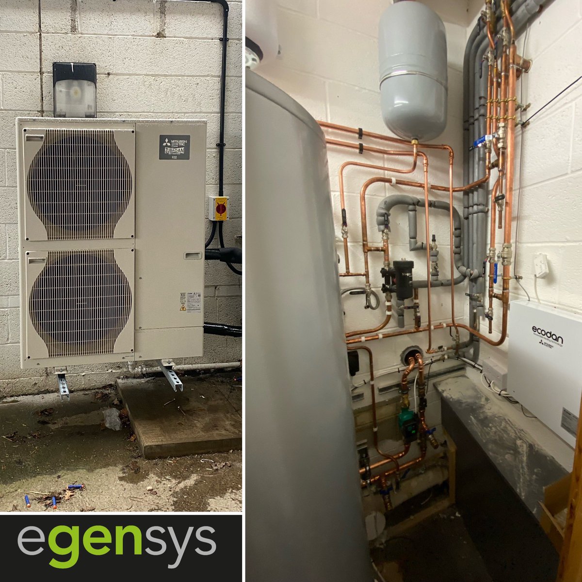 egensys's tweet image. 14kW Mitsubishi #Ecodan air source heat pump with a 300L cylinder installed at a farm shop near Scunthorpe, Lincolnshire. The owners were keen to heat the building with a green technology, replacing the existing oil boiler. @meuk_les