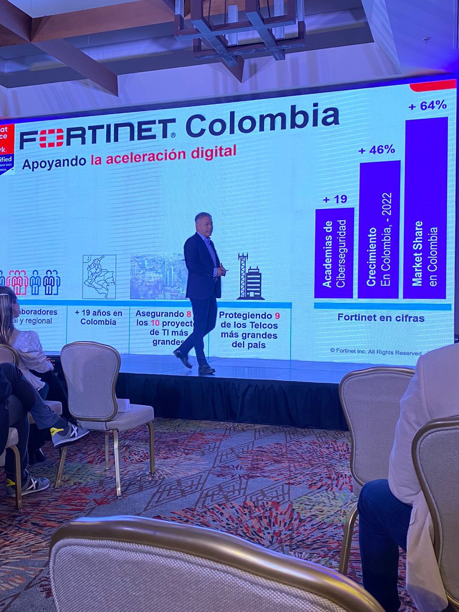 ITSitio's tweet image. @FortinetLATAM logró un crecimiento del 46% en ventas en Colombia. El Senior Sales Dir. invitó a los partners a continuar creciendo, sobre todo priorizando: #networkfirewall #securesdwan #seguridadOT con ayuda de sus mayoristas @adistec @dacasoficial #intcomex @TDSYNNEX 🔥