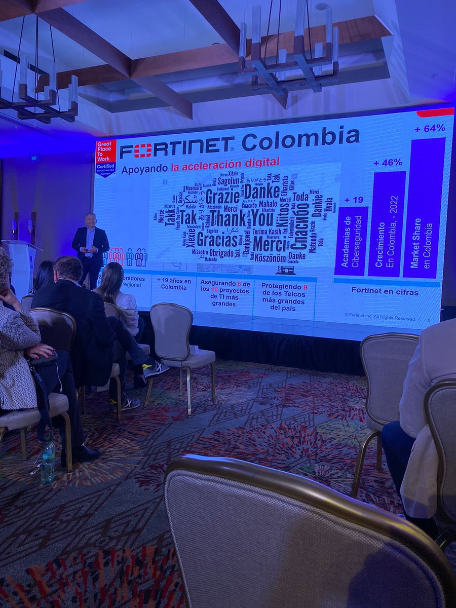 ITSitio's tweet image. @FortinetLATAM logró un crecimiento del 46% en ventas en Colombia. El Senior Sales Dir. invitó a los partners a continuar creciendo, sobre todo priorizando: #networkfirewall #securesdwan #seguridadOT con ayuda de sus mayoristas @adistec @dacasoficial #intcomex @TDSYNNEX 🔥