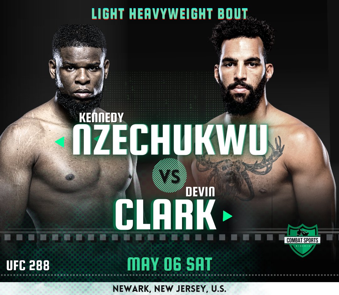 🚨FIGHT ANNOUNCEMENT 🚨
Kennedy Nzechukwu will face Devin Clark at #UFC288 on May 6th. (first rep. @MMAJunkie) 
@knzechukwu
@brownbearC
#kennedynzechukwu #devinclark #UFC #MMA #UFCESPN #UFC2023