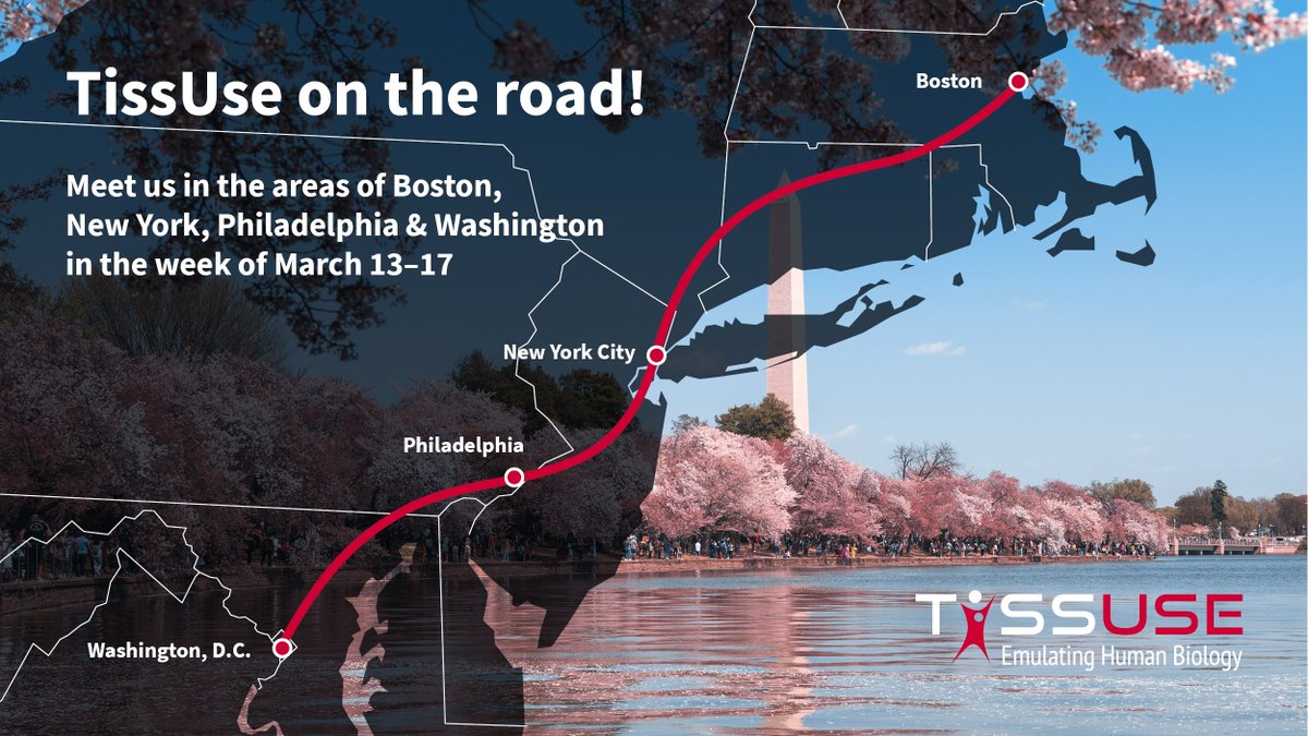 We are coming to the #Eastcoast! March 13 - 17.
After our #seminar in Cambridge, MA we will head south to meet old and new faces. 
Wish to meet us on the way? DM Christine Schwenk or Reyk Horland or mail us at info@tissuse.com!
tissuse.com/en/events/tiss…
#HUMIMIC #MPS #organonachip