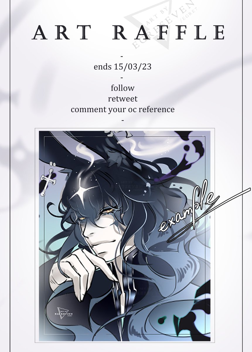 Egreseven's tweet photo. 🌒🌓🌔ART RAFFLE 🌖🌗🌘

prize: sketchy portrait commission💫

🌒 follow
🌒 retweet this post (no qrt)
🌒 coment below your oc reference
🌒 optional: likes are appreciated!

🌒 ends 15/03/23

*this art is example of the prize

#artraffle #raffle #ArtistOnTwitter #giveaway https://t.co/zsYJdk6tB9