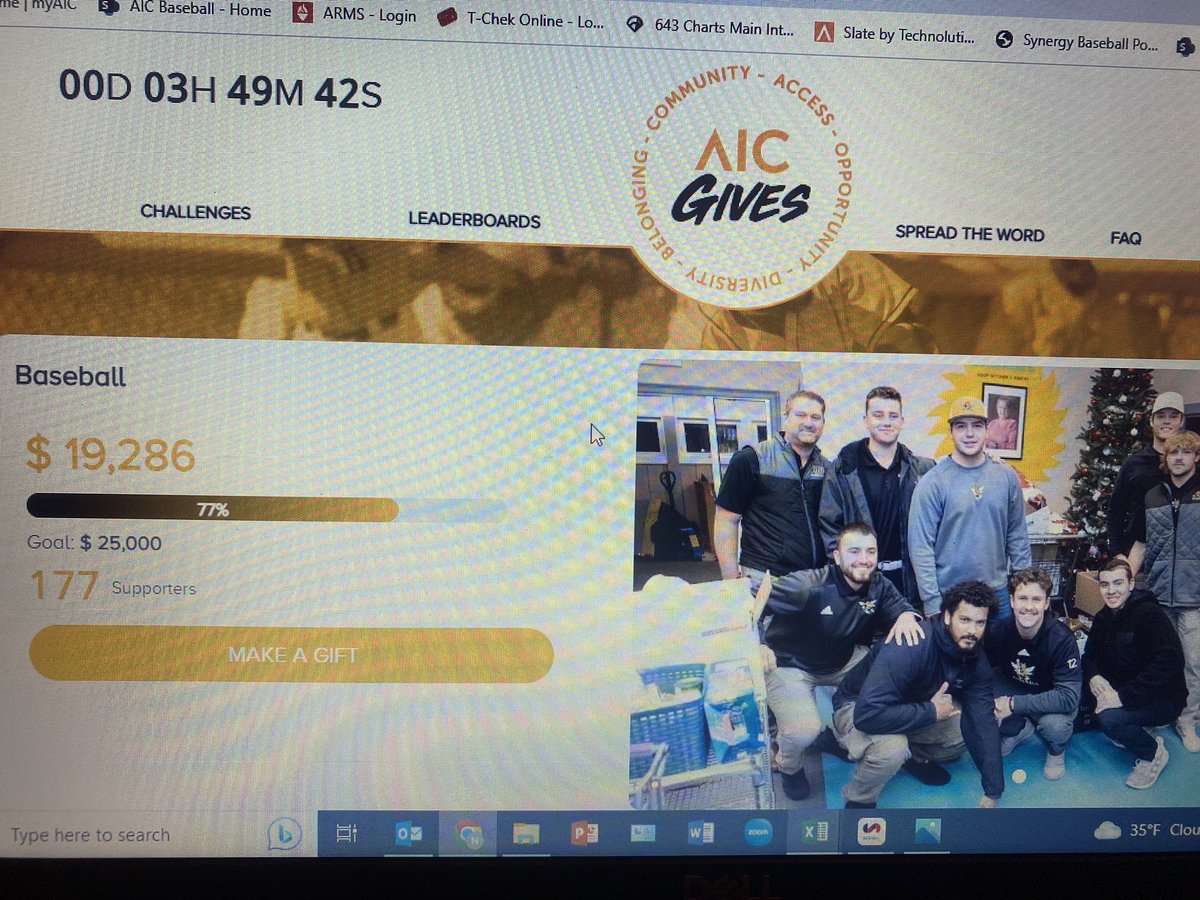 Can anyone get us over the $20,000 mark??  Just a small challenge for everyone 😊 <a href="/AIC_Baseball/">AIC Baseball</a>  givingday.aic.edu/campaigns/base…