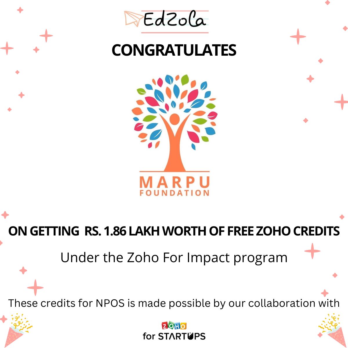 EdZolaTech's tweet image. Congrats @marpu_NGO   on getting 1.86 lakhs worth of free Zoho credits.

Check eligibility and apply for your NPO here- edzola.com/zohoforimpact

(In collaboration with Zoho for Startups)

#zohoforimpact #freecredits #techfornonprofits #techforimpact