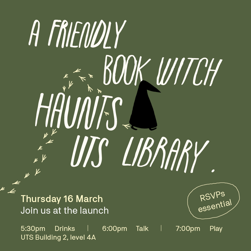 Join us for an inspiring evening of artist talks, drinks and interactive art play at the launch of BOOK WITCH, an artwork created by UTS Library's 2022 Creative in Residence, Katy B Plummer.
Tickets are FREE but spaces are limited. Book now! bit.ly/3kGqJ84