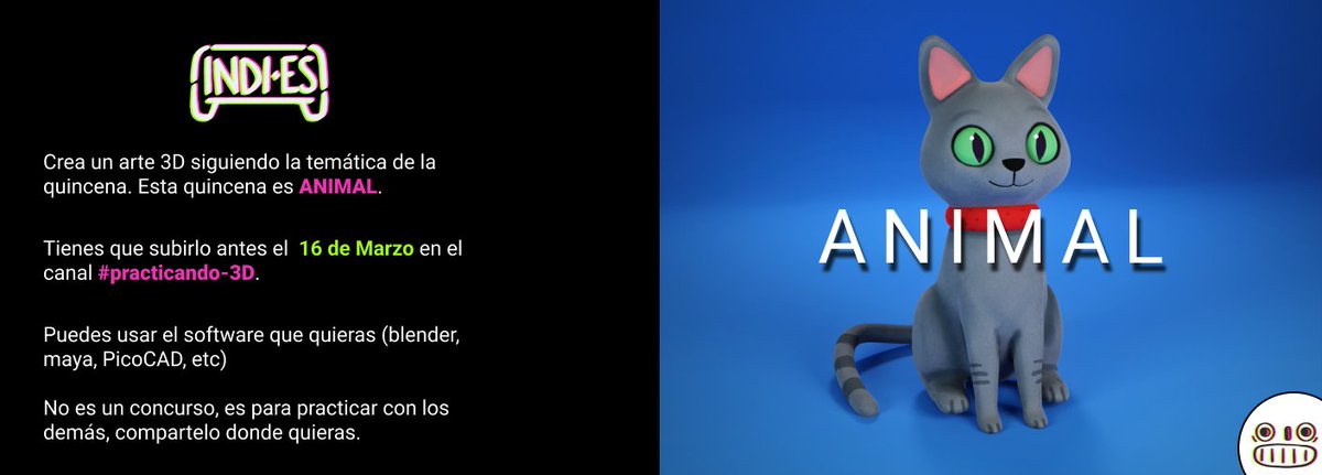 indi__es's tweet photo. Retomamos las prácticas 3D esta quincena comenzando con el tema de: ANIMAL

Si tienen interés en practicar sus habilidades en 3D, pueden unirse a la comunidad siguiendo el link: https://t.co/bNFQagfx1w

¡Muchas gracias a @antonymorsas por apoyar con el render para los banners! :D https://t.co/QMlxxKuqTR