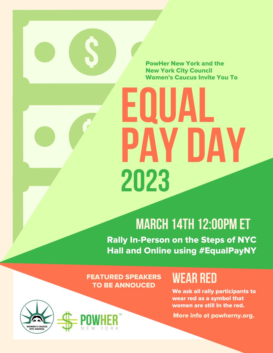 Tomorrow is Equal Pay Day. 

March 14th represents the current state of the gender pay gap: 84% for full-time workers and 77% for all workers.

I'll be wearing red for #EqualPayNY