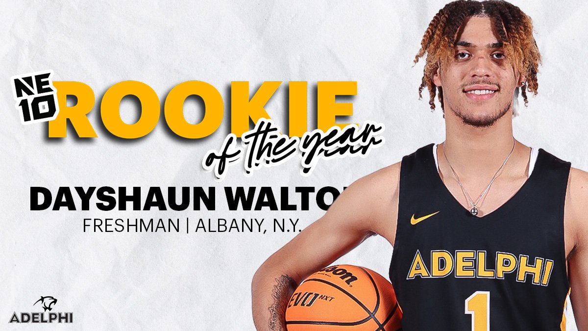 _U2TV's tweet photo. Dayshaun Walton (Green Tech) earned the coveted title of Northeast-10 Rookie of the Year.

Dayshaun averaged 14.3 ppg while adding a team-leading 7.3 rpg for Adelphi. In total, Dayshaun scored 415 points with 212 rebounds and logged five double-doubles this season. https://t.co/s3DGwAKiZ6