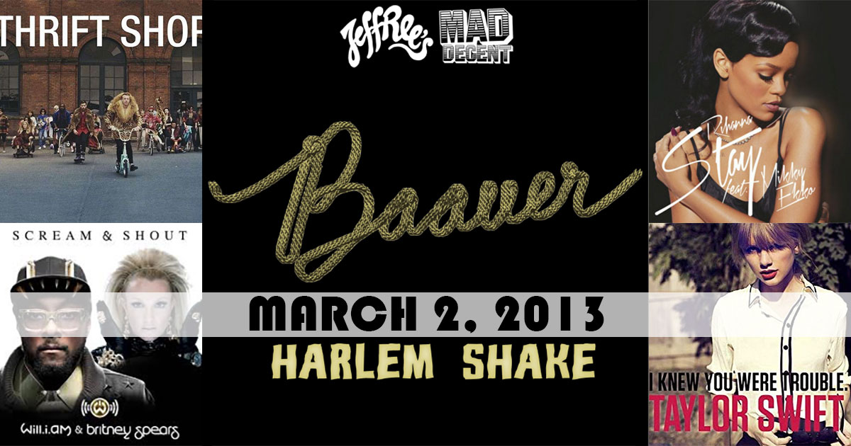 ChartsArchive's tweet photo. Top songs ten years ago today in 2013:
1. "Harlem Shake" by #Baauer
2. "Thrift Shop" by #Macklemore &amp; #RyanLewis ft Wanz
3. "Stay" by #Rihanna ft #MikkyEkko
4. "Scream &amp; Shout" by #WillIAm &amp; #BritneySpears
5. "I Knew You Were Trouble" by #TaylorSwift
https://t.co/Eiy9Vs2kHo https://t.co/WUqOBSwesr