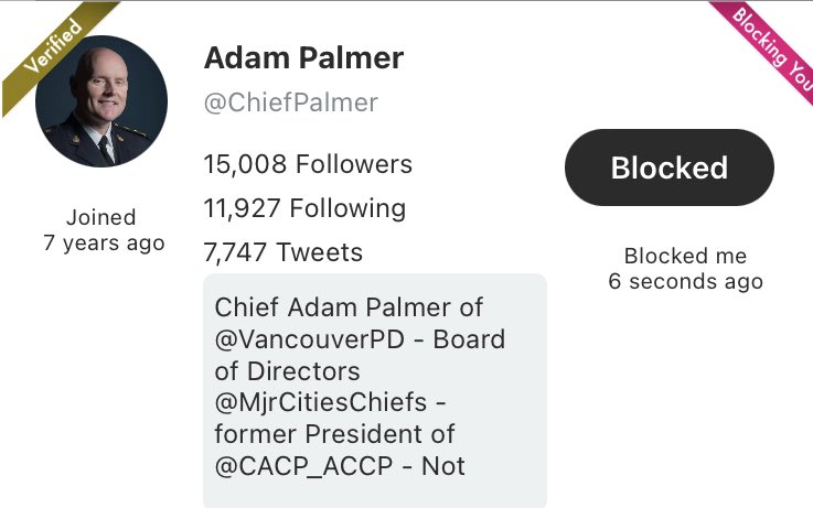 shesrideordie's tweet image. Well, that didn’t take long… I guess he doesn’t like seeing #NicoleChan in his replies. Wonder why…
#VPD #Systemic #PoliceViolence #Misogyny #ThinBlueLie #Suicide #Vancouver #VAW