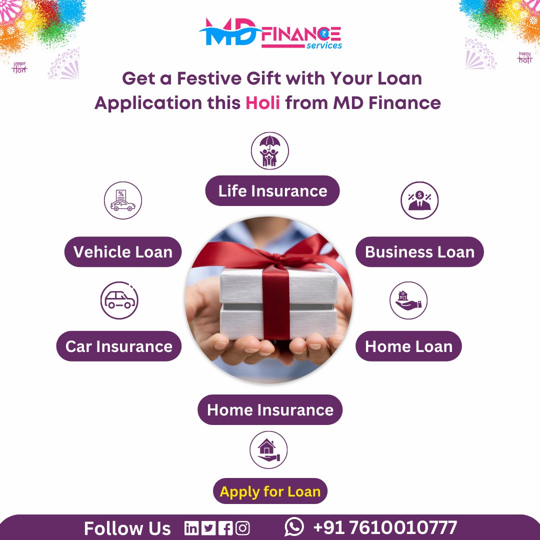 Get a Festive Gift with Your Loan Application this Holi from MD Finance 
.
.
.
.
.
#vehicleloan#businessloan#personalloans#lifeinsurance#homeinsurance#carinsurance#homeloan#loanservices#finance#financialgoals#financialplanning#financeservices .