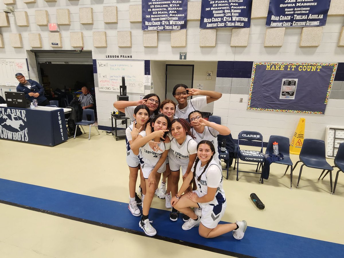 LLopezJr_AHS's tweet photo. Congratulations to Coach Betancourt's 7th grade Lady Cowboys basketball squad. The team advances to the next round of their end-of-season tournament. Way to go Lady Cowboys! We are super proud of you!  #TeamSISD #GRIT #CowboyNation @WEClarke_MS https://t.co/1xWItTuiAQ