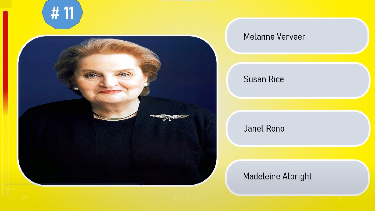 Put your knowledge to the test with our Guess The Political Leader quiz game! Let's see who can name them all! 🤔
youtu.be/dcUOZ0g_9us
#GuessTheLeader #USA #Quiz #MelanneVerveer #SusanRice #JanetReno #MadeleineAlbright