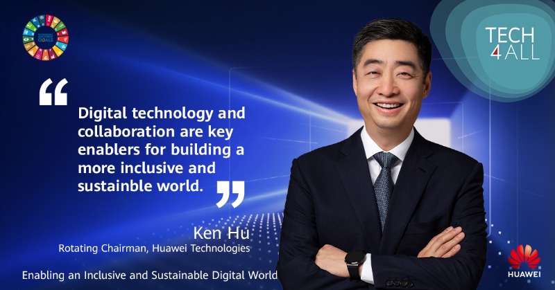 HUAWEI_TECH4ALL's tweet photo. #Huawei's Rotating Chairman Ken Hu introduces the thinking behind #TECH4ALL &amp; the key role tech &amp; partnerships play in enabling 

#sustainability 🌏🌲
#inclusion 🎓🤝

#MWC23