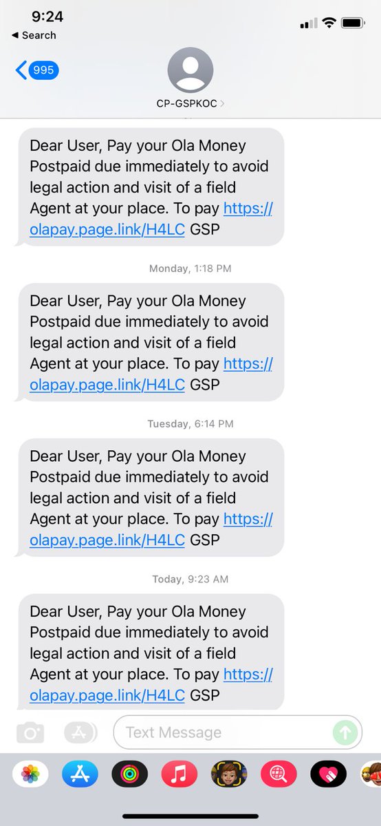 MeghdootDiaries's tweet photo. @ola_supports @bhash A call is always followed by this SMS with a broken link, @RBI please note this harassment at the hands of Ola postpaid collections team. We want to repay (if there is any outstanding, unable to verify and pay on their app, their support has gone radio) https://t.co/FY8xeWjLOg
