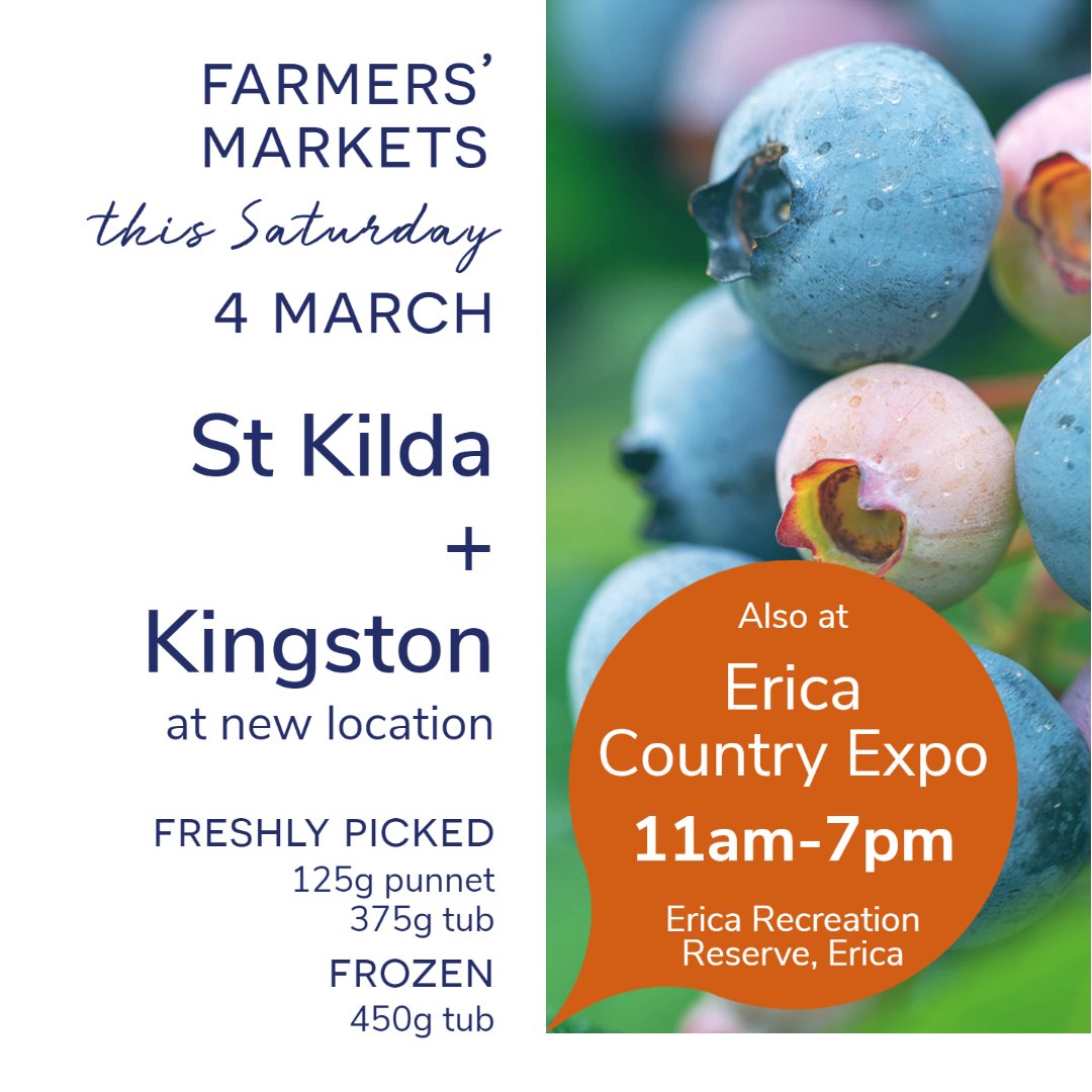 MoondarraBlue's tweet photo. We'll be at our regular St Kilda &amp; Kingston markets this weekend, as well as the annual Erica Country Expo &amp; Woodchop. 

@Victorian Farmers' Markets Association @Veg Out St Kilda Farmers' Market #kingstonfm @Erica Country Expo  #certifiedorganic #sustainablepackaging https://t.co/VjAlnI1w93