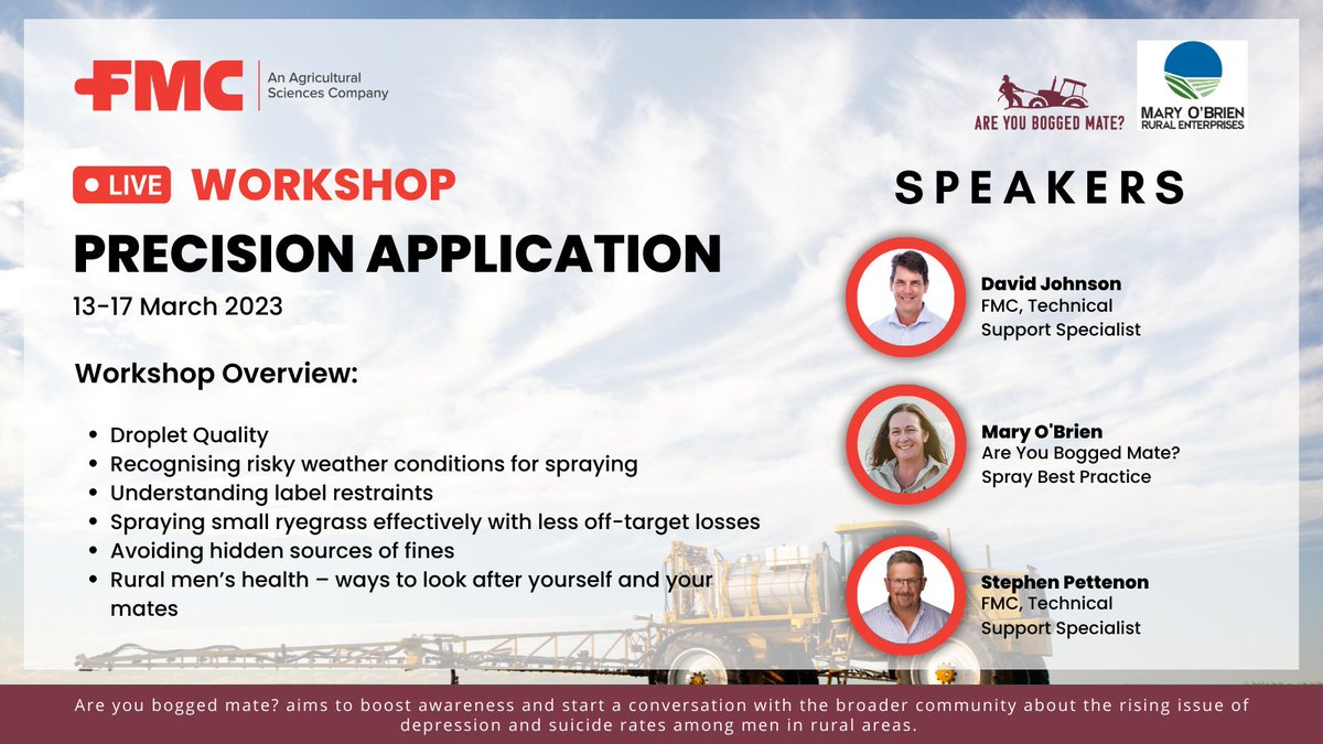 FMCANZ's tweet photo. We are two weeks away from the Live Workshop on Precision Application! There's still time to register. Click here: https://t.co/WhvAHXhybB https://t.co/KqRL3co4Xb