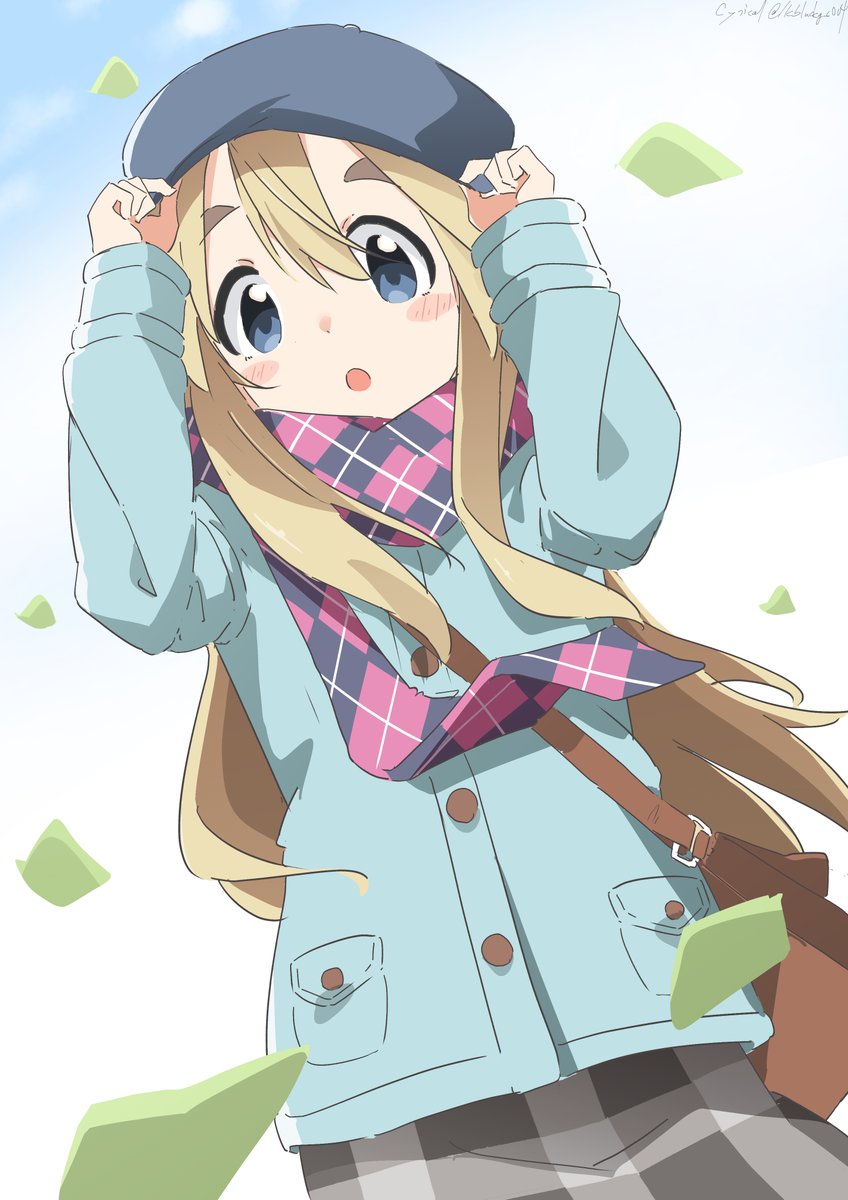 kotobuki tsumugi 1girl hat solo long hair blue eyes blonde hair scarf  illustration images