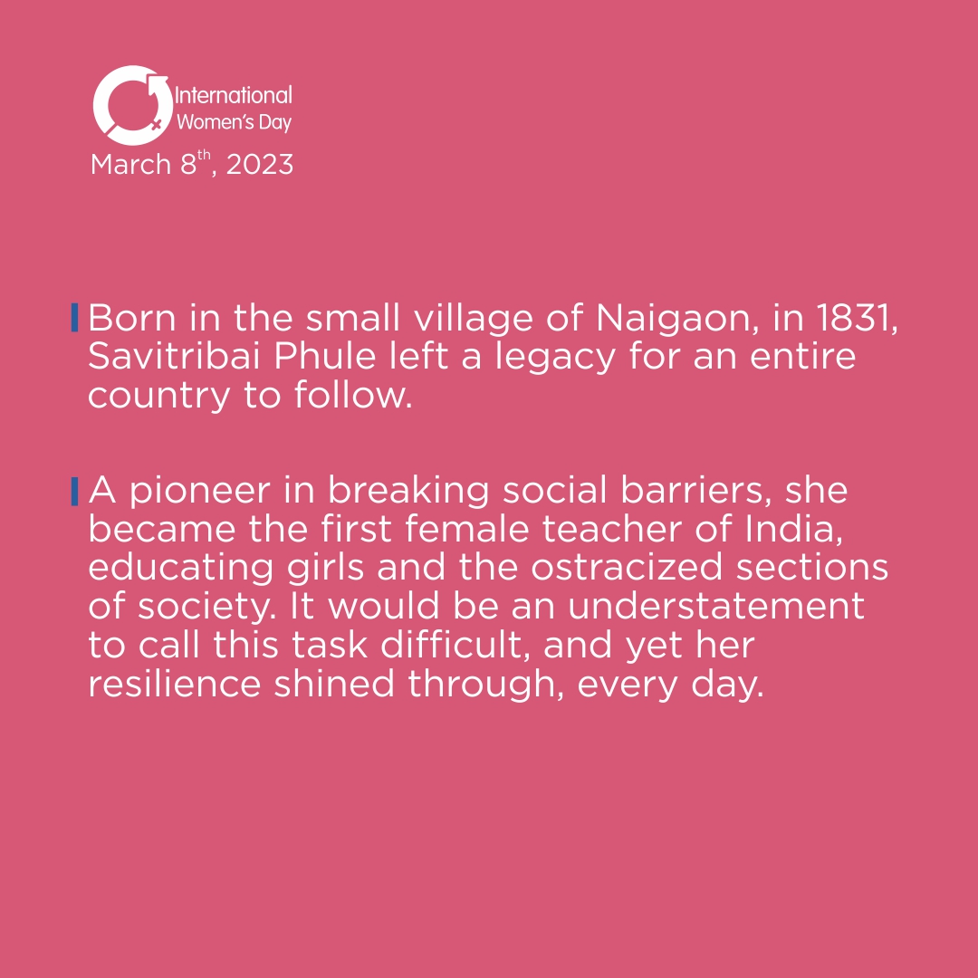 MotherhoodIndia's tweet image. For the upcoming #InternationalWomensDay, we are proud to honour the women who have brought change for good. ​

Savitribai Phule dedicated her life to educating and empowering others, leaving behind an unforgettable legacy, and an important message for all - #WhatYouDoMatters.