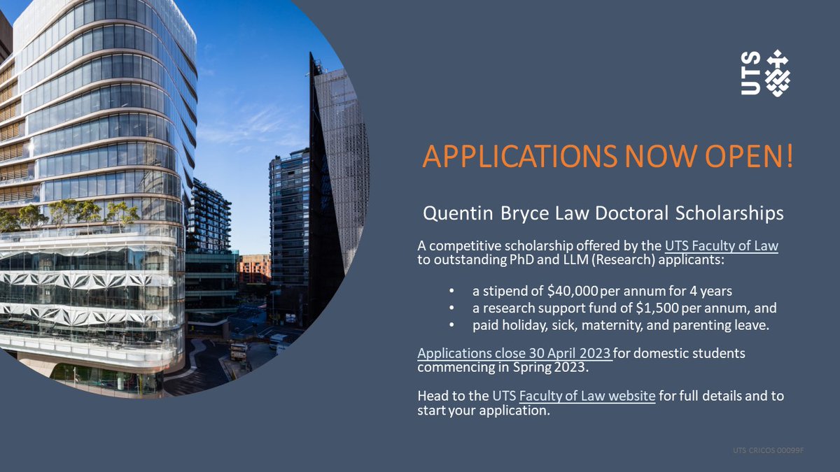 Come and study for your PhD at UTS Law. Generous scholarships, excellent conditions, awesome colleagues 
uts.edu.au/research-and-t…