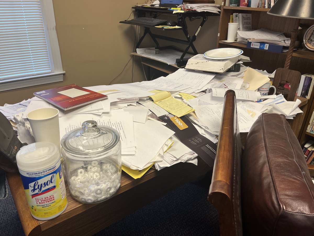 revmahoney's tweet photo. This is my pastors desk. I had a wonderful talk with him this week and, based on this, I think we’re going to get a lot of scriptures in the sermon on Sunday! #Revival #PreachBrother #PastorsDesk https://t.co/6PMOb4CKNG