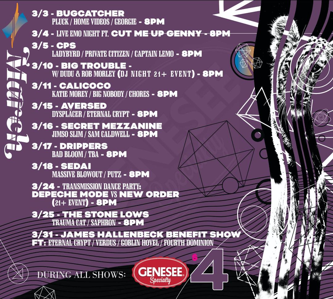 bugjarshows's tweet photo. March has arrived at the Bug Jar! - https://t.co/3wulWDJr4H #events #eventcalendar #bugjar #nightlife #livemusic #rochesterny #nysmusic @nystatemusic #concert #rock #metal #hxc #punk #alternative #indie #psychedelicrock #thingstodo #barsnearme #rochester https://t.co/XBa0OBdnA4
