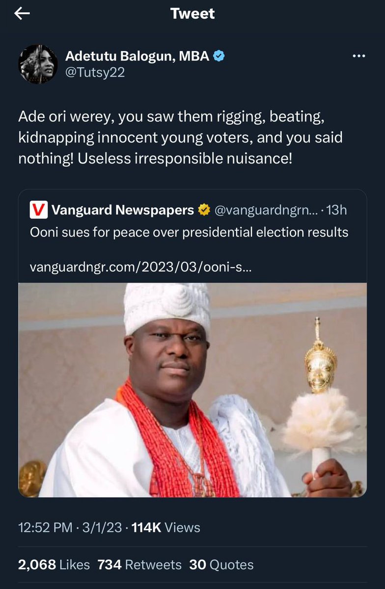 Chrisbamidele's tweet image. Because Peter Obi lost elections, his followers and GRV followers are talking down on our Yoruba Royal institutions. 
And you, the proper Ọmọ Àlè Yoruba will keep supporting them because they didn't train you at home. Ok.