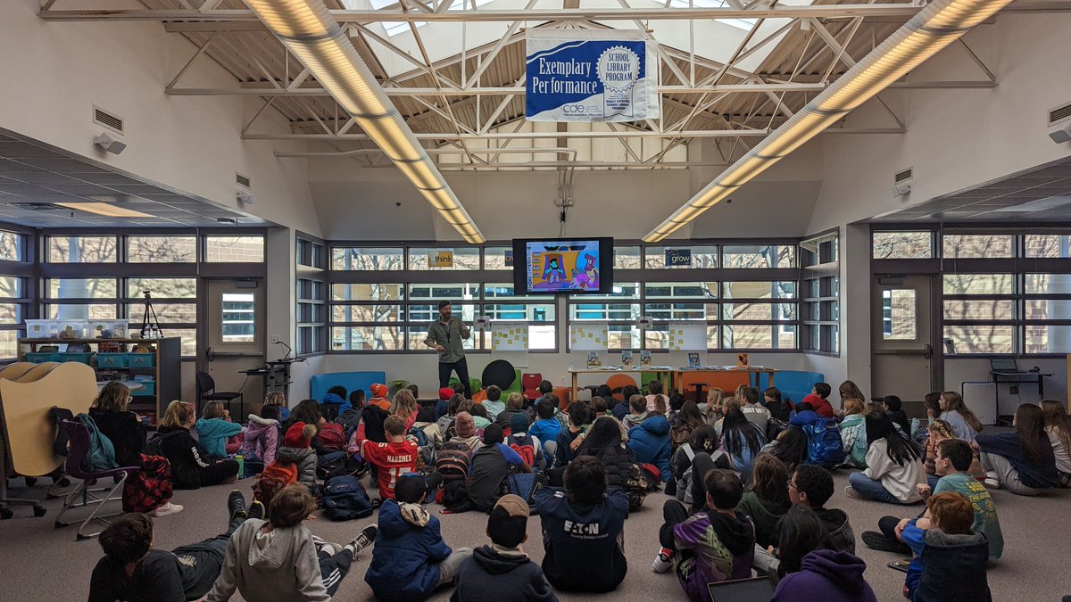 8Mustangs's tweet photo. We loved having @MatHeagerty visit us last Friday to talk to our 5th-8th graders about strengths in learning differences, &amp; about his graphic novel #Lumberjackula. We were engaged and entertained with his collaborative hybrid character creations, too! https://t.co/NpVVSTLMJj