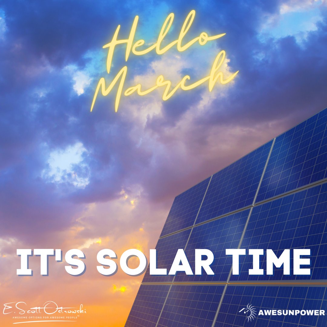 AweSunPower's tweet photo. 🏡🌞 Hello March! 😀 It's Solar Time! 😎 Get Started Today at https://t.co/UwjGV9Suhx 💚 #march #hellomarch #sun #sunshine #solar #solartime #energy #awesome #solarpower #power #solarenergy #greenenergy #solarpanels #solarinstallation #renewableenergy #cleanenergy #sunpower https://t.co/lGXJ7aXH6d