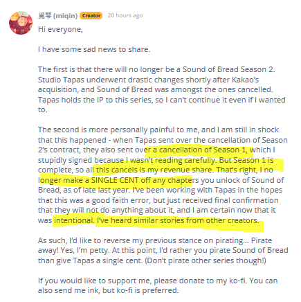 this is ugly  "you don't get anything anymore but we will continue to profit off of your work"