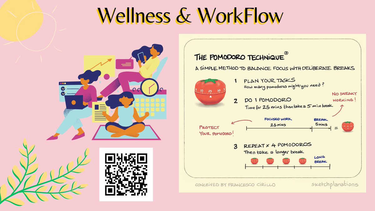 #WellnessWorkflowWednesday

1 of my favorite #WellnessWorkflow tips is 'The Pomodoro Technique'

It helps you stay focused & productive by working in short, concentrated bursts, & taking regular breaks to avoid burnout. 

Check this @wakelet for more.

wakelet.com/i/invite?code=…