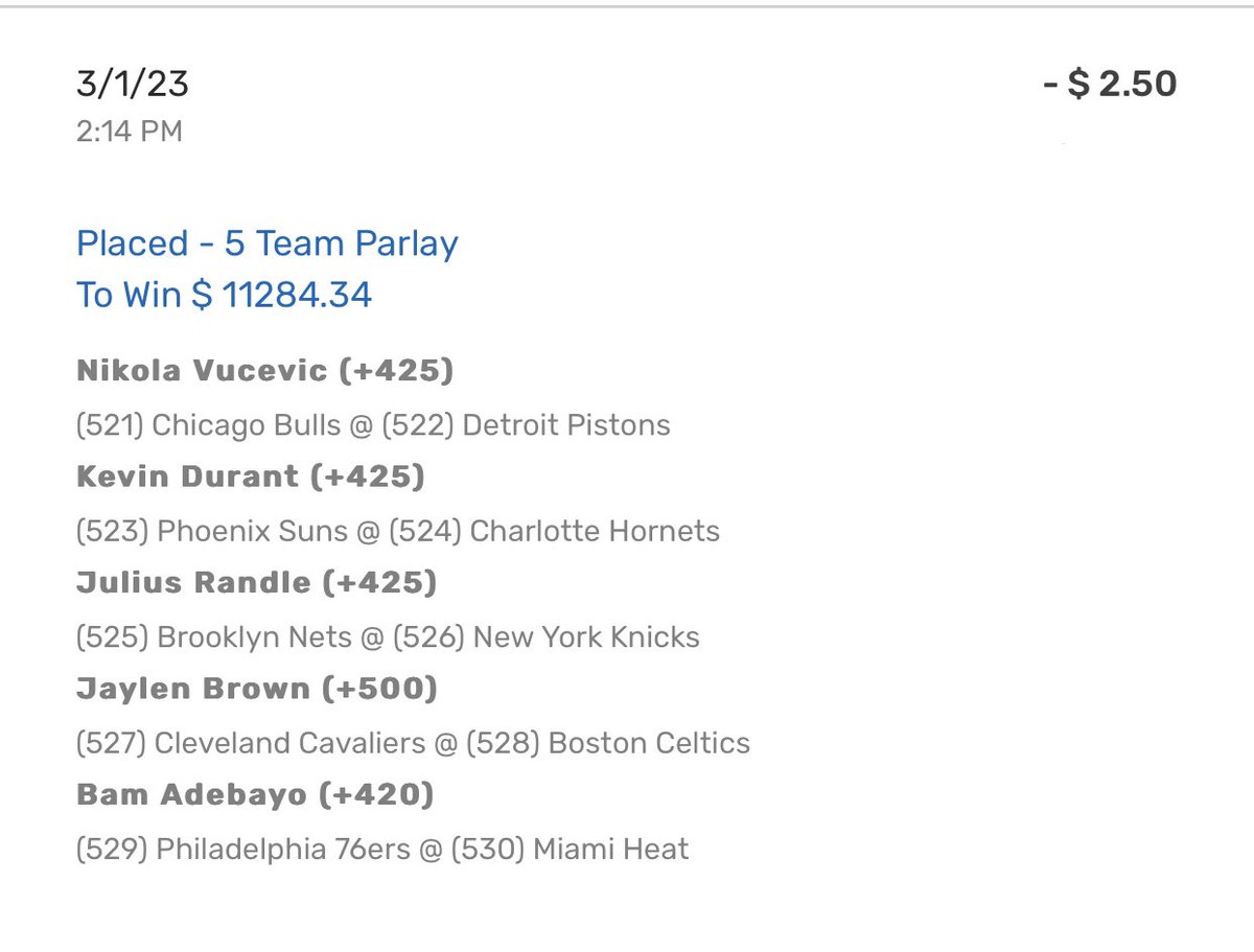 MrPropBuilder's tweet photo. Todays 1st Point Lotto!!!
$2.5 > $11,284
If this hits?!?!
Check it out⬇️
#GamblingTwitter #PlayerProps #Lotto #FirstPoint #Luck #NBA https://t.co/WYsrBKM6uG