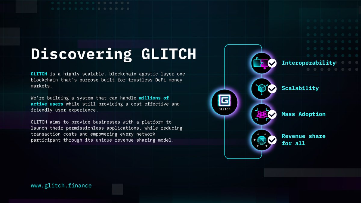 GlitchProtocol's tweet image. GLITCH is a blockchain for #DeFi money markets purpose-built by the people, for the people.