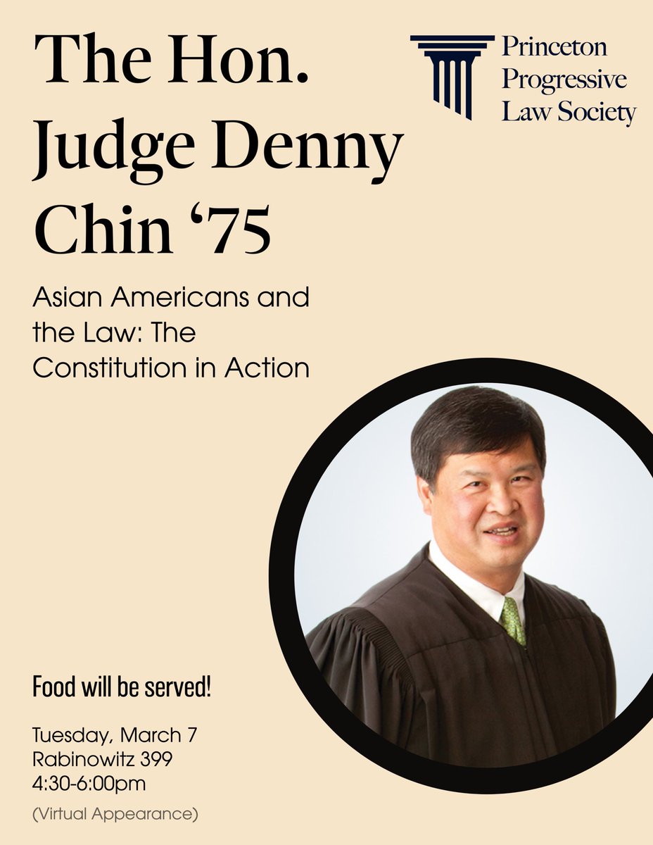 WhigClio's tweet photo. Join Whig-Clio &amp; PPLS on Tuesday, March 7 @ 4:30-6:00pm in JRR399 for a conversation with Judge Denny Chin '75. The Hon. Judge Chin is a judge for the U.S. Court of Appeals for the Second Circuit. Food will be served. https://t.co/dy2i00UysV