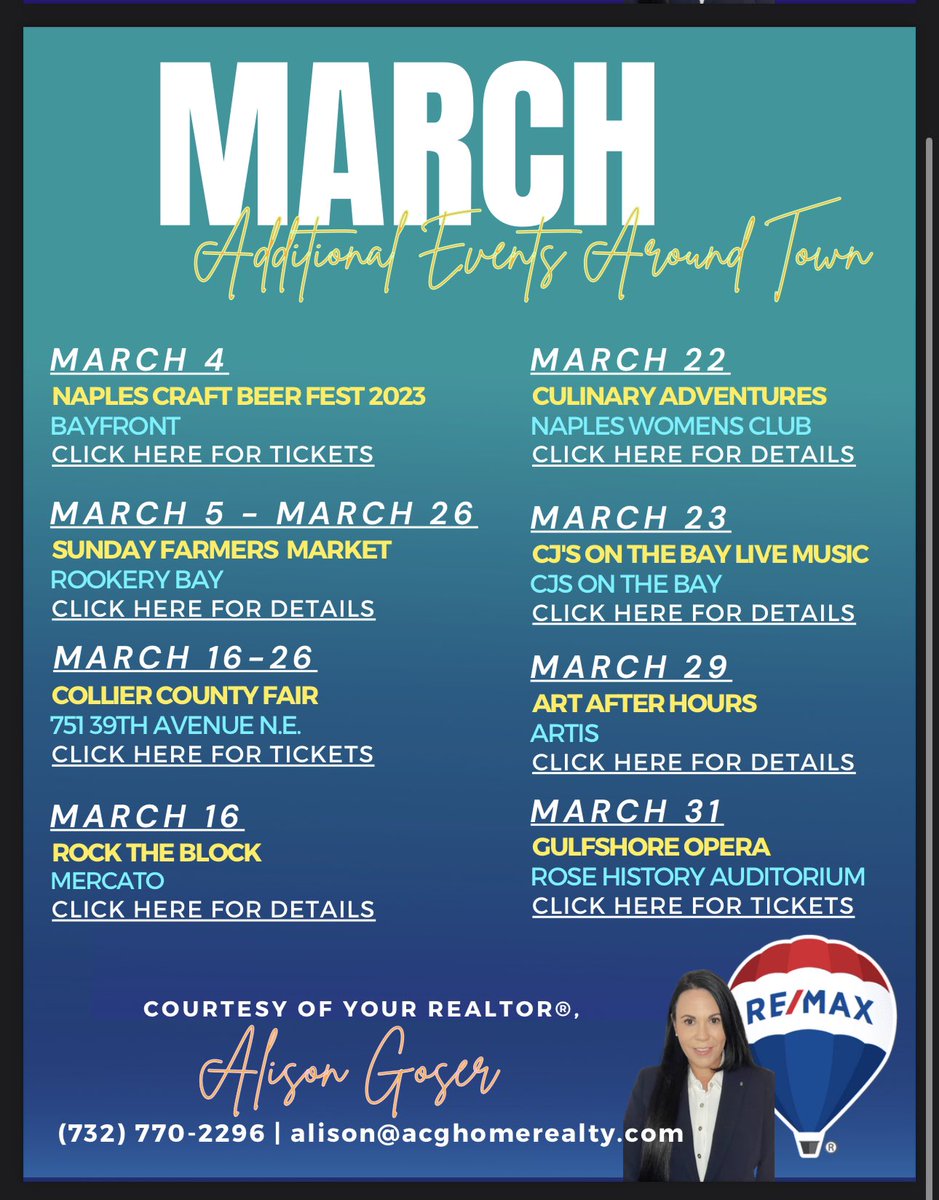 Looking for things to do in and around Naples, FL this month? Check out my monthly lineup! DM me for PDF copies with clickable text 😉 

#naples #naplesfl #naplesflorida #5thavenuesouth #downtownnaples #naplesevents #naplesrealtor #naplesrealestate #art #naplesart #season